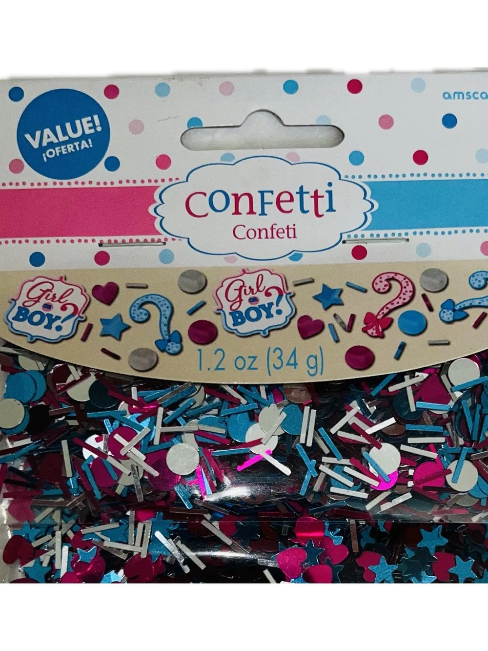 🍄 Amscan Pink & Blue Baby Shower Gender Reveal Confetti Mix Party Decoration